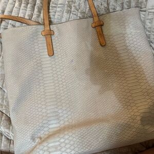 Consuela Market Tote Cream Python-Embossed Tote with Tan Straps